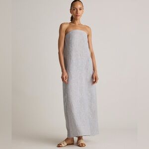 Quince Strapless Light Blue-Linen Maxi Dress